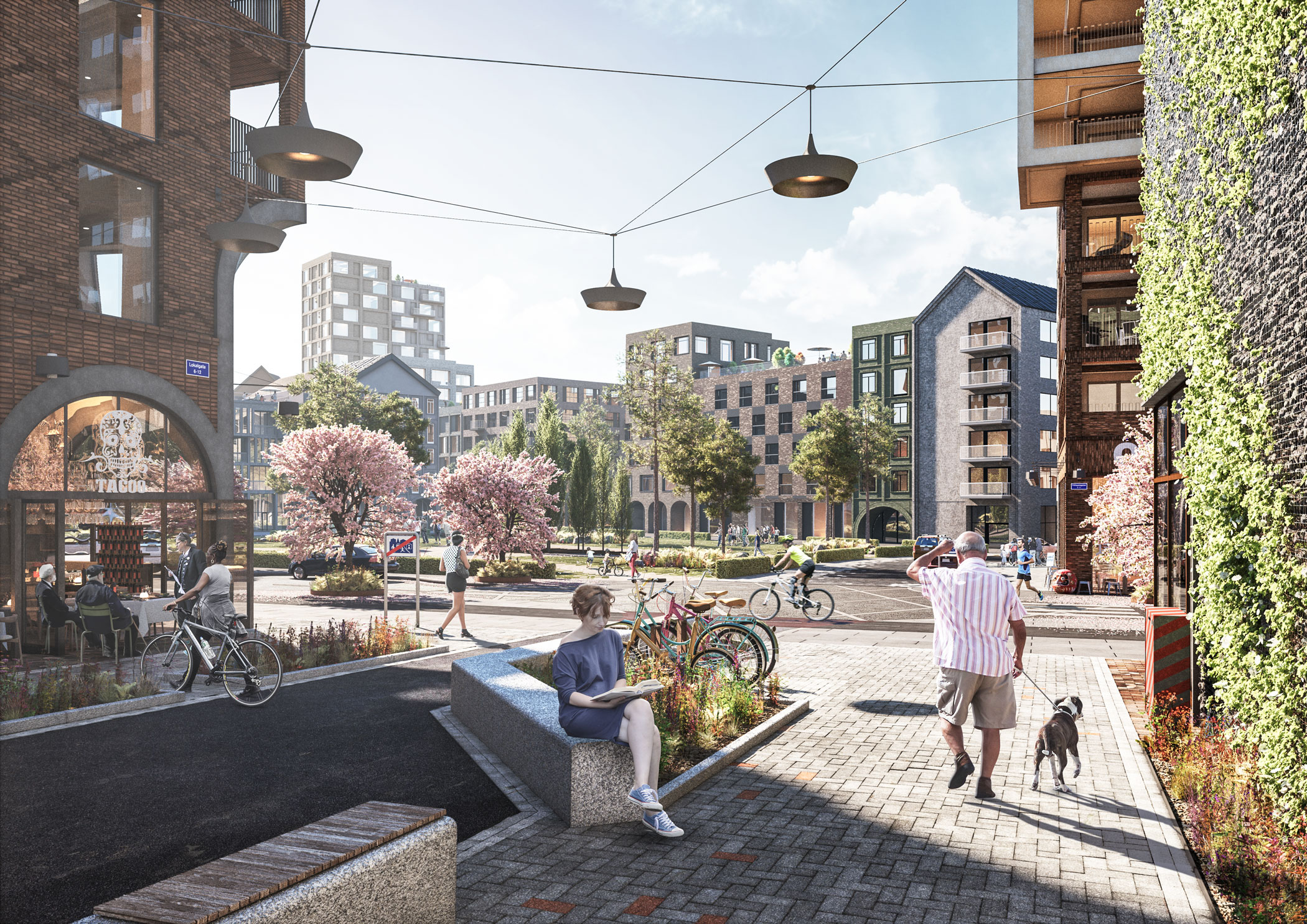 Södra Änggården kommer att få ett centrum där restauranger och caféer kommer blandas med den stora parken.